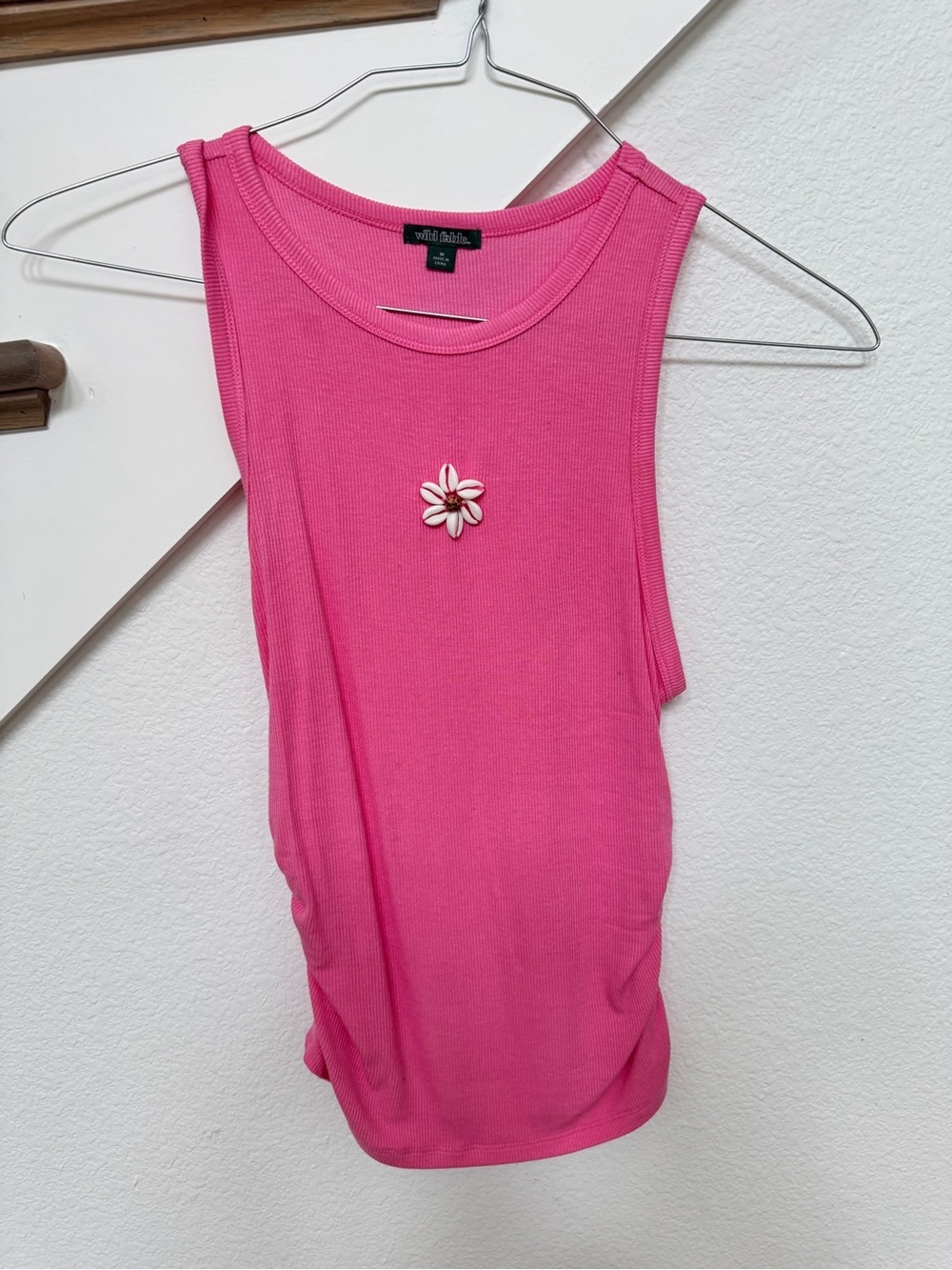 Wild Fable Pink Ribbed Tank Top with shell Flower Accent